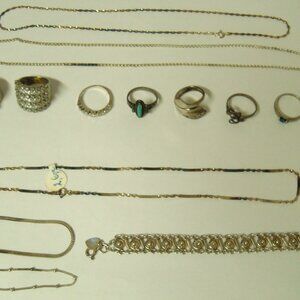 LOT 60 GRAMS STERLING SILVER BRACELETS ,RING AND NECKLAC